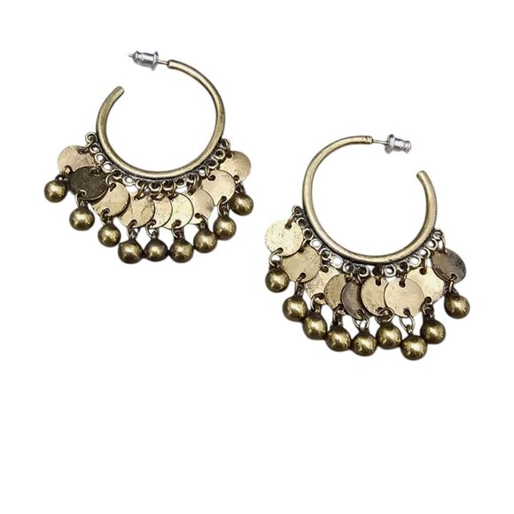 💎Vintage New Gold Tone Retro Boho Disc Hoop Earring - Picture 2 of 4